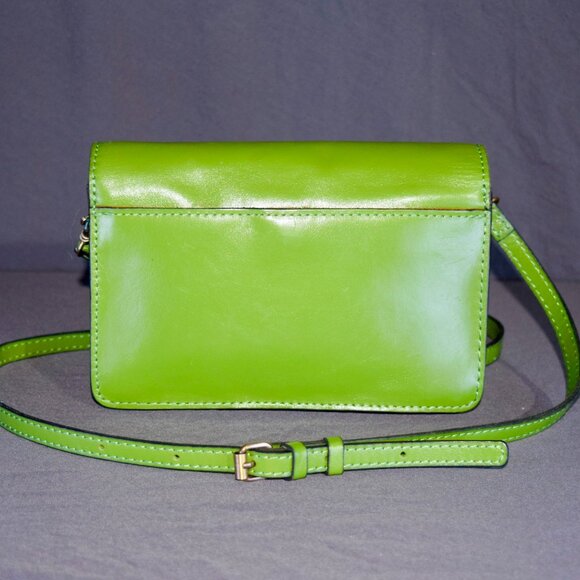 Patricia Nash "Bella" Leather Crossbody Bag Foliage Green Brass Hardware - Picture 2 of 5